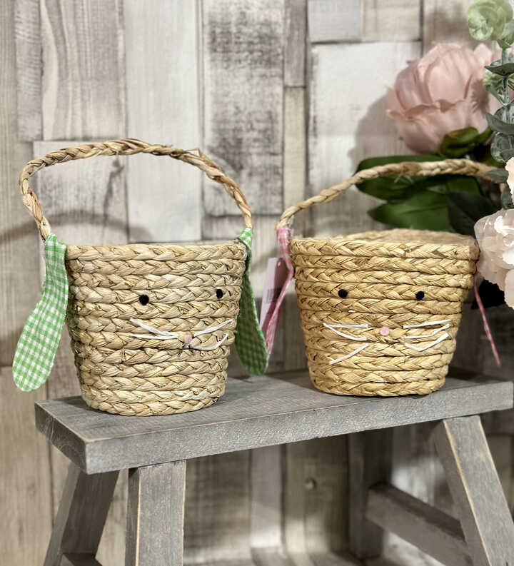 Gingham Straw Bunny Easter Basket