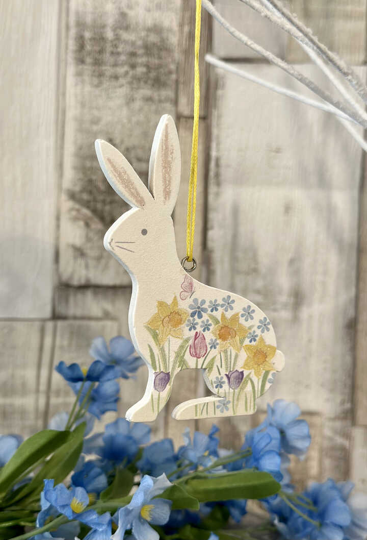 Spring Flower Wooden Hanging Bunny