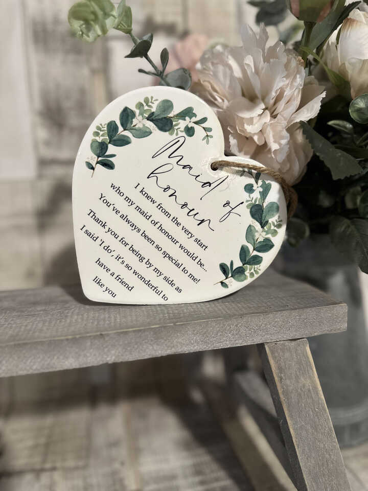 Maid Of Honour Ceramic Heart Hanger