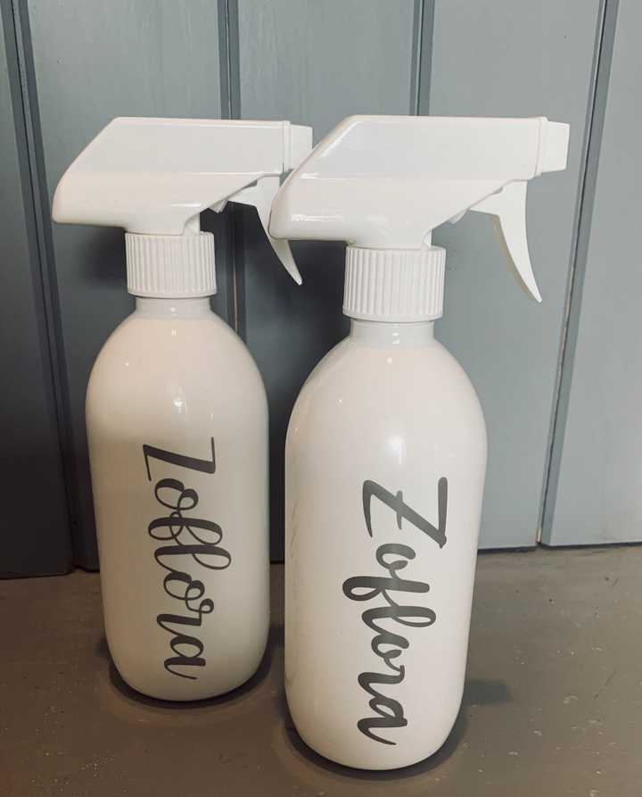 Personalised spray bottle.