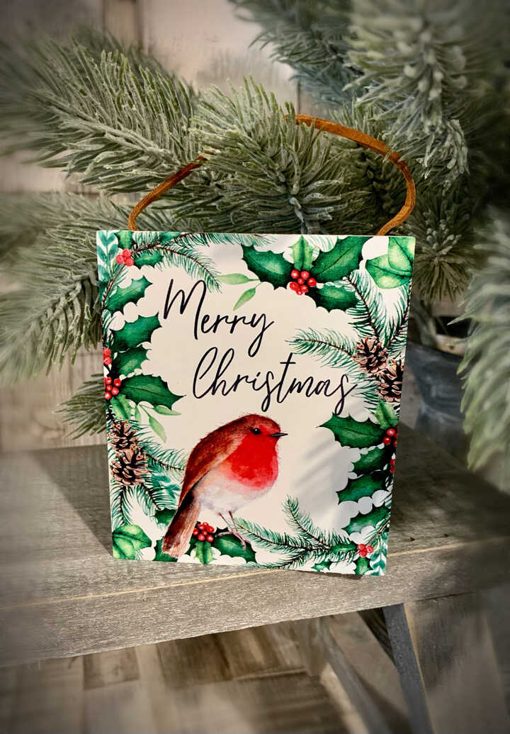 Merry Christmas Robin Wooden Plaque