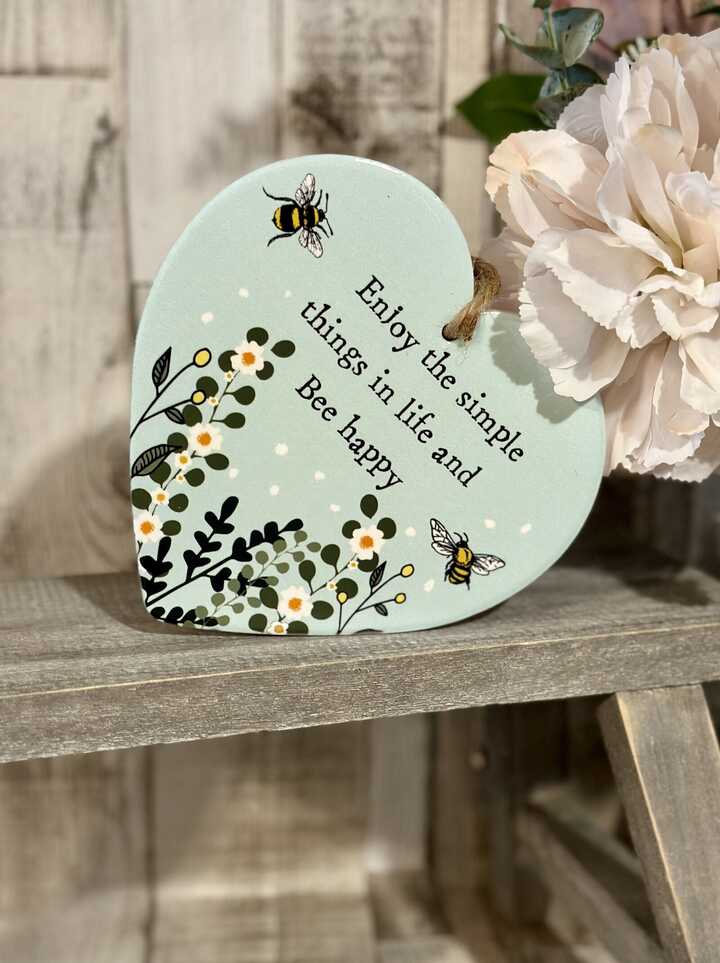 Bee Happy Ceramic Heart Hanger