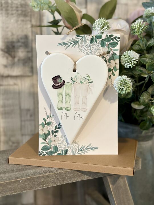 Mr &amp; Mrs Ceramic Hanging Heart