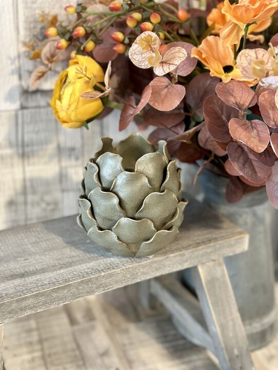 Khaki Speckle Porcelain Artichoke Tealight Holder