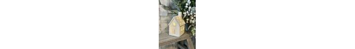 Gold Trim Small Ceramic LED House