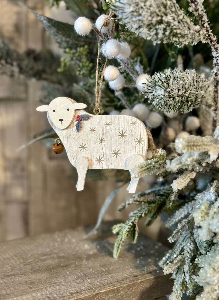 Hanging Wooden Christmas Sheep