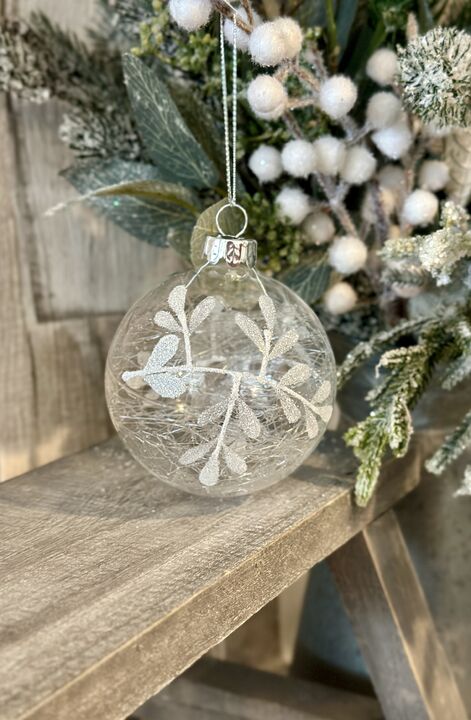 Glass Bauble With Glass Shreds &amp; Silver Leaves