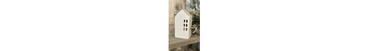 Medium White Ceramic Embossed Heart House Tealight Holder