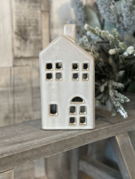 Large Rustic Ceramic House Tealight Holder