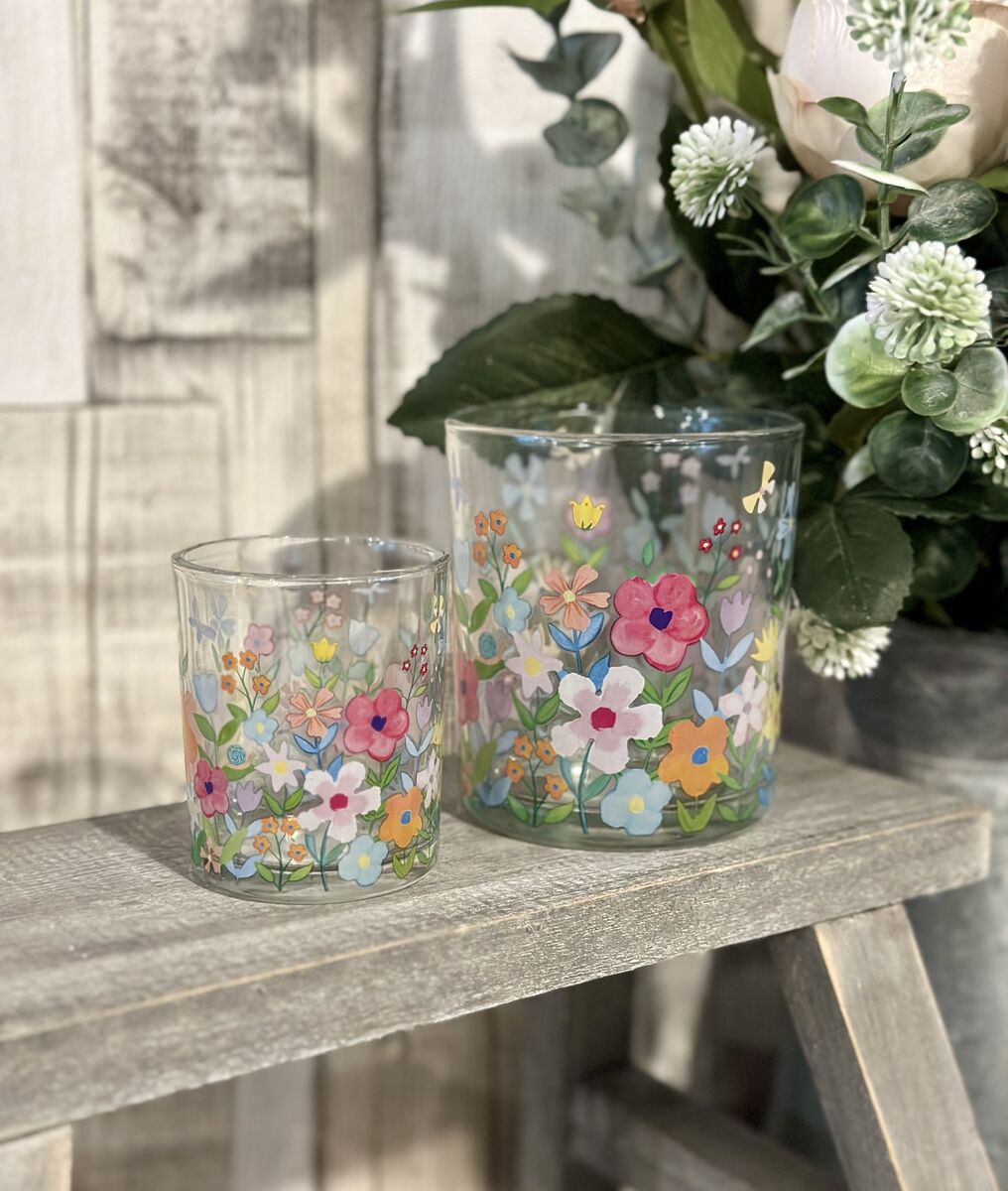 Pastel Flowers Glass Tealight