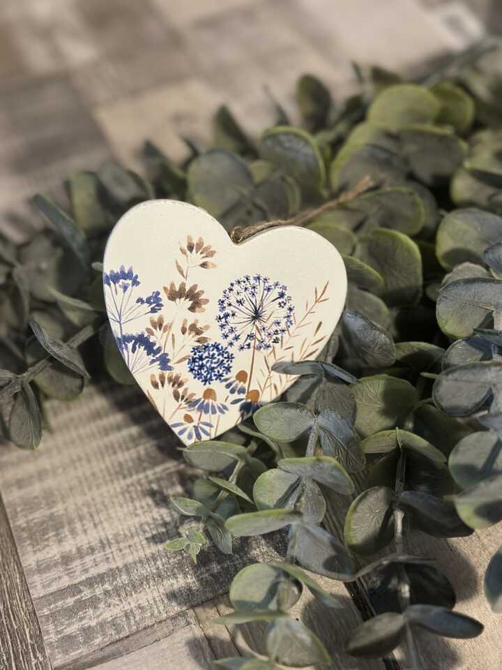 Blue Meadow Wooden Hanging Heart