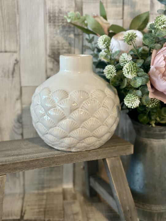 Mila Embossed Fan Ceramic Vase