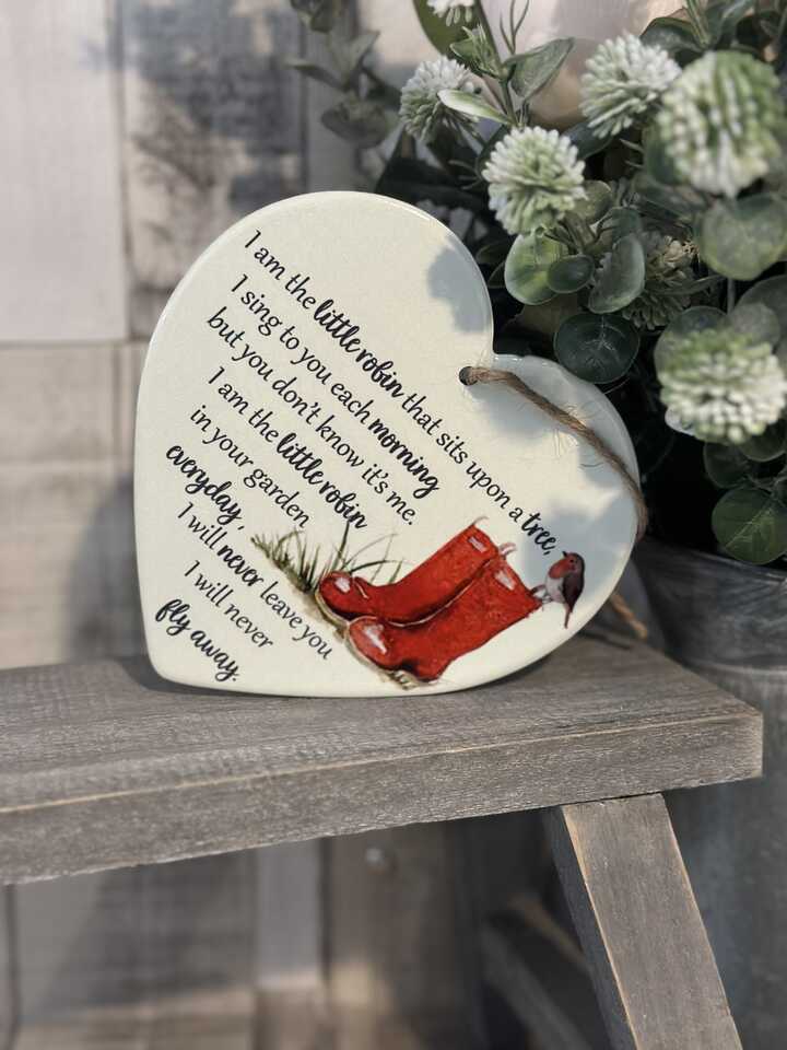 Little Robin Wellie Boot Hanging Heart