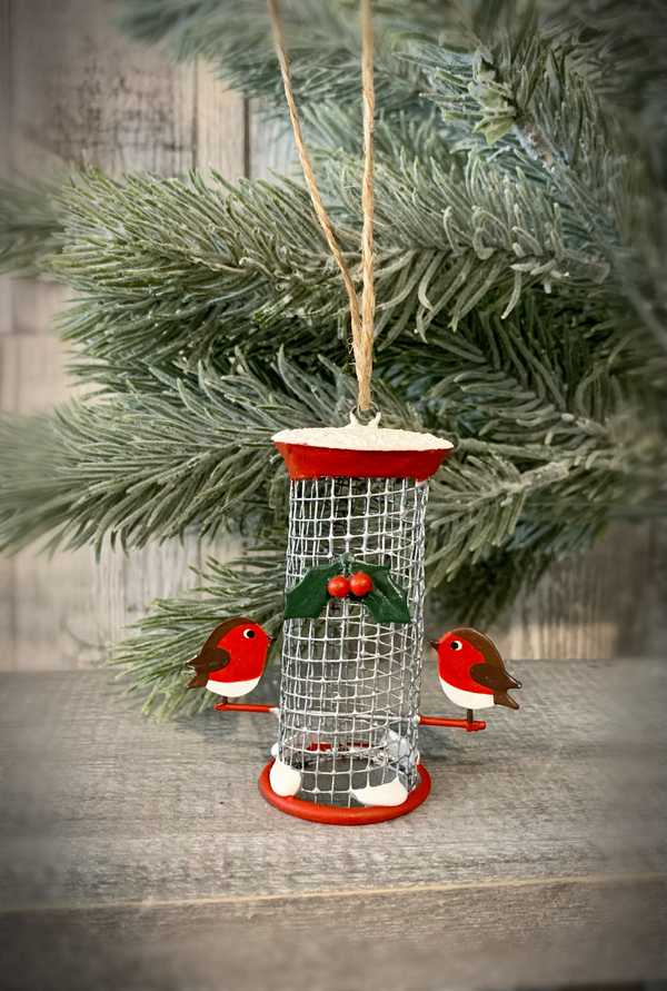 Robin Bird Feeder Hanging Christmas Decoration