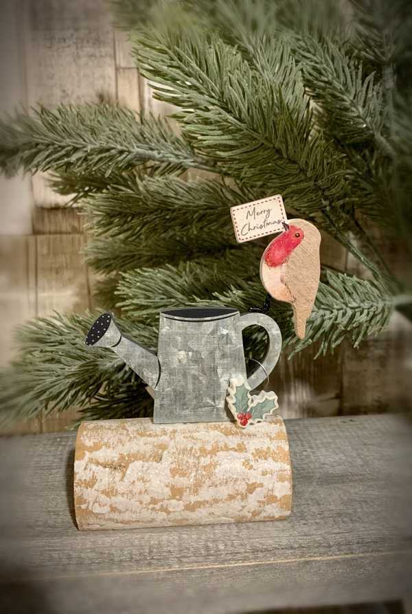 Christmas Robin On Watering Can