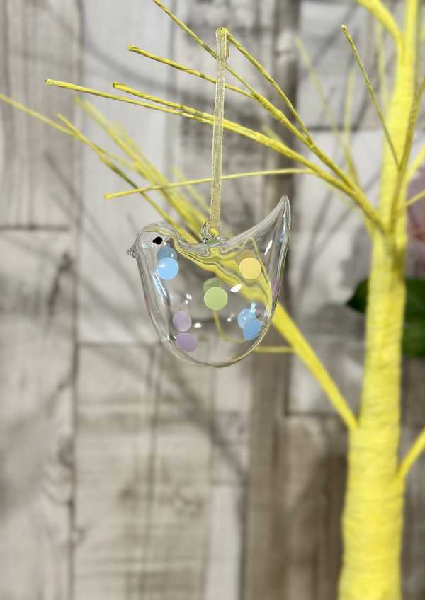 Gisela Graham Pastel Spot Glass Hanging Bird