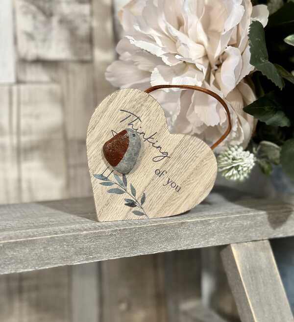 Thinking Of You Robin Pebble Heart Hanger 