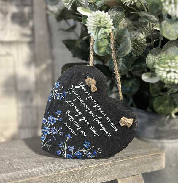 We Miss You Forget Me Not Slate Hanging Heart