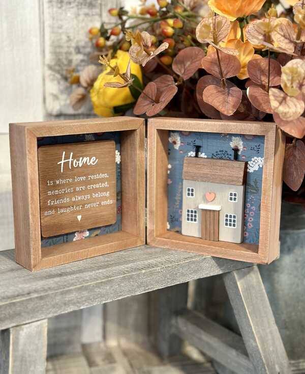 Home Is Where Floral Wooden Shadow Box