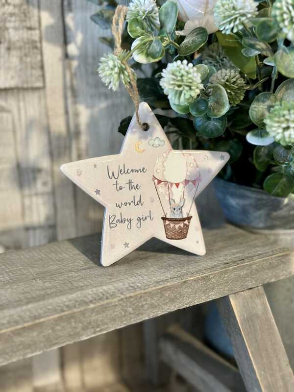 Welcome Baby Girl Star Ceramic Hanger