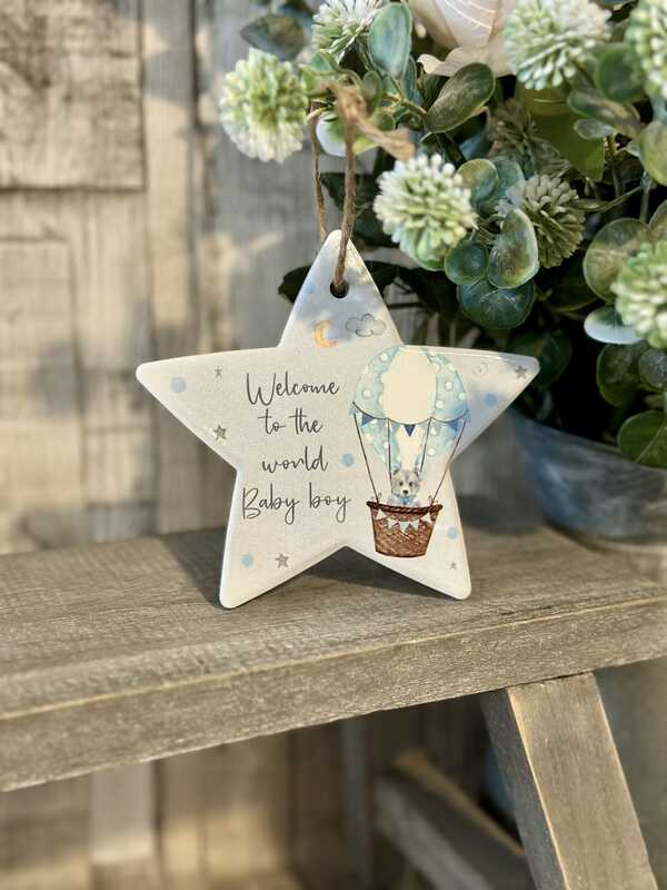 Welcome Baby Boy Star Ceramic Hanger