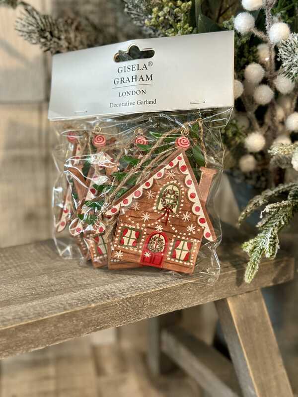 Wooden Gingerbread House & Tree Garland