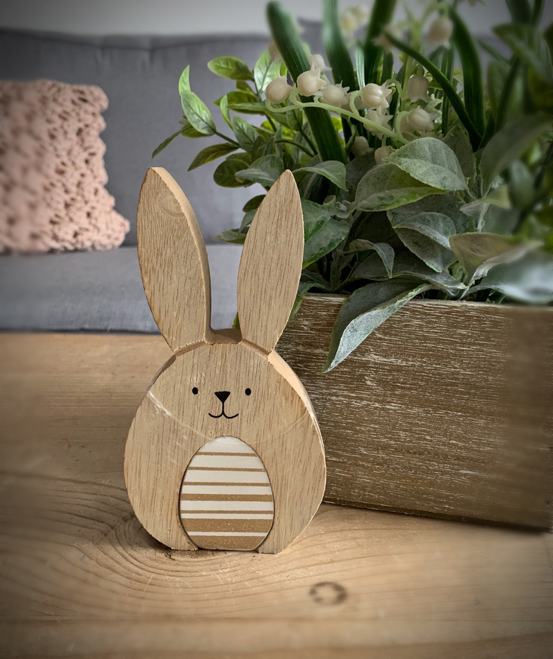 Small Wooden Easter Bunny With Striped Egg | Shop | So Sophie